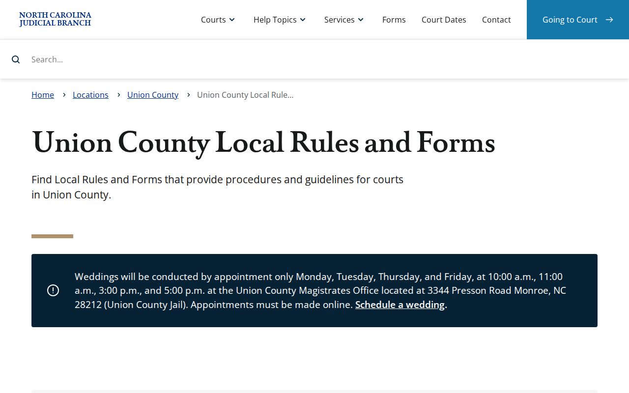 Union County civil docket local rules and forms index
