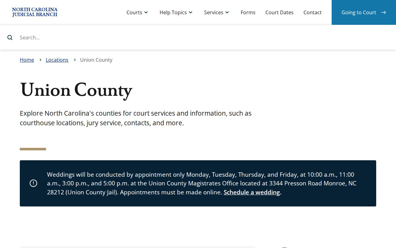 Union County court docket official court location information