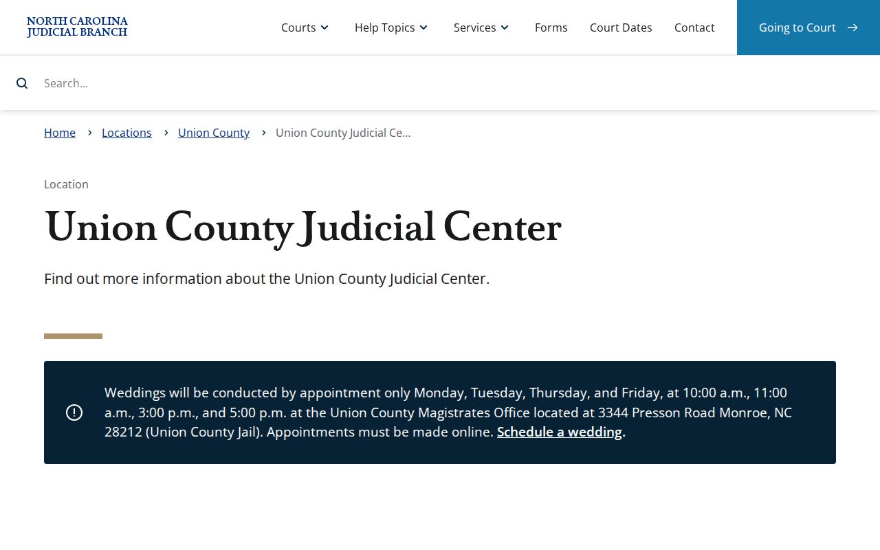 Union County court docket Judicial Center courthouse information