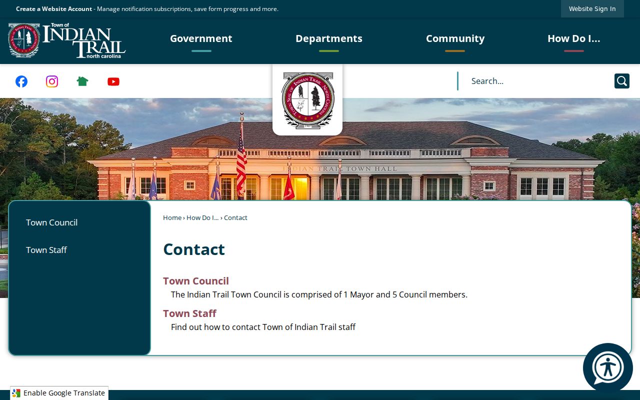 Indian Trail court records context from the town contact page