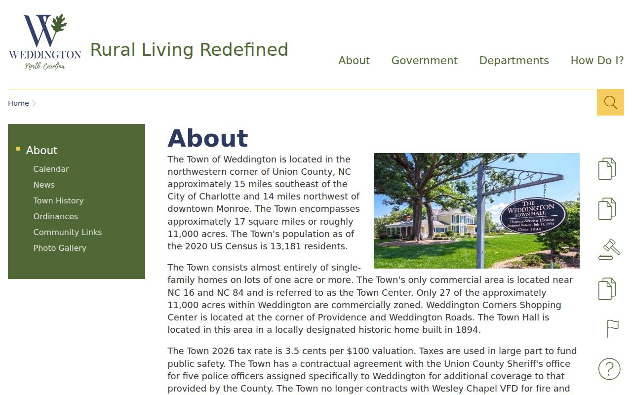 Weddington court records context from the town about page