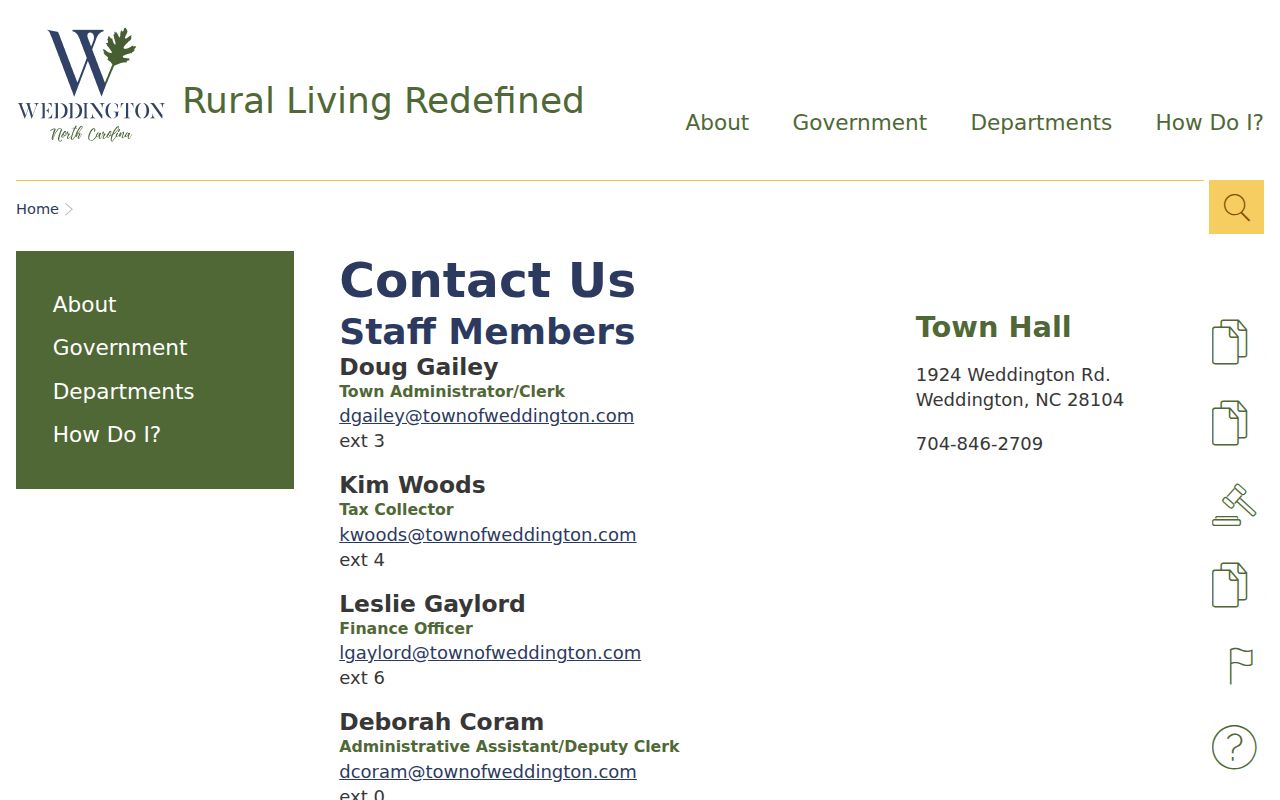 Weddington court records context from the town contact page